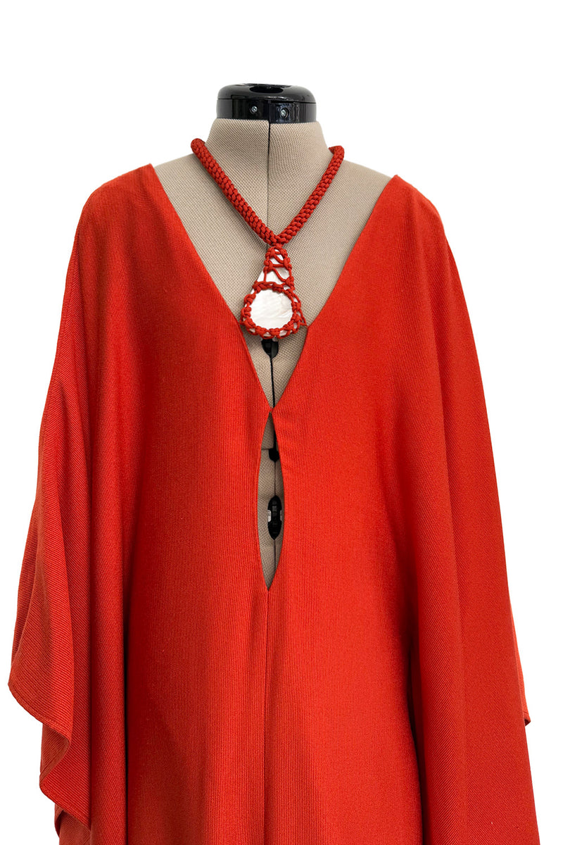 Spring 2022 Chloe by Gabriela Hearst Deep Burnt Orange Silk Caftan Dress w Hand Braided & Shell Detailing