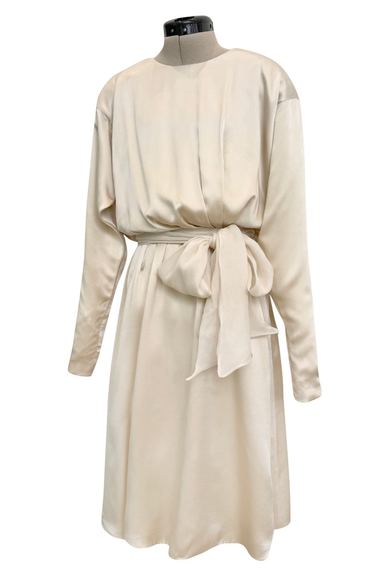yves saint laurent cream dress 1970s Yves Saint Laurent Cream Jersey Dress w Bishop Sleeves