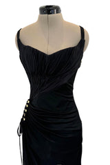 Outstanding Spring 2006 Roberto Cavalli Black Silky Jersey Corset Bodice Dress w Gold Hardware Detailing