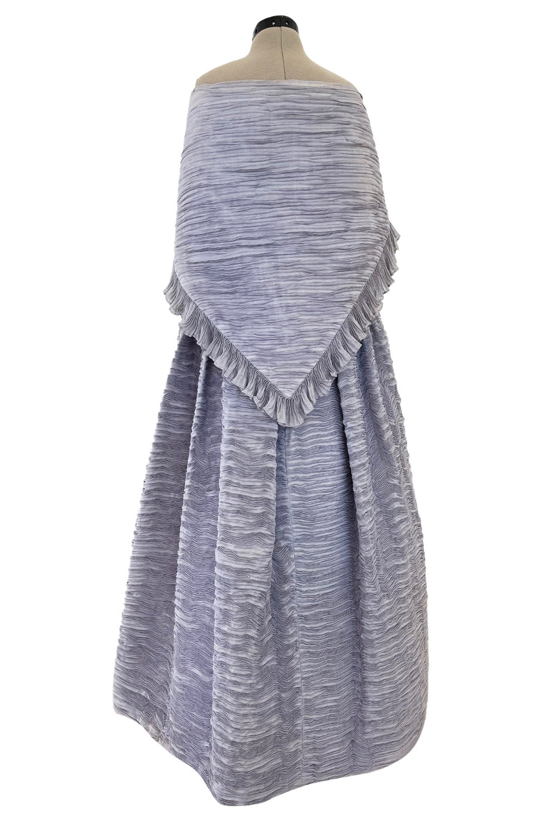 Elegant Late 1950s Sybil Connolly Couture Pale Lavender Pleated Linen Strapless Dress w Shawl