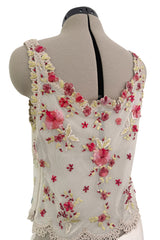 Prettiest Spring 2000 Original Valentino Runway Look 84 Embroidered Camisole, Jacket & Silk Skirt Set