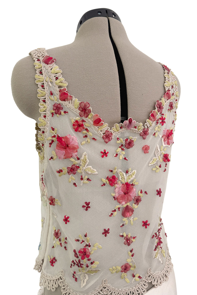 Prettiest Spring 2000 Original Valentino Runway Look 84 Embroidered Camisole, Jacket & Silk Skirt Set