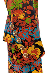 Spectacular Spring 1990 Yves Saint Laurent Haute Couture Silk Damask Runway Suit w Amazing Pearl Jewel Buttons