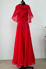 1979 Givenchy Red Organza Caped Dress