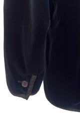 Iconic 1970s Yves Saint Laurent Midnight Blue Velvet Jacket w Ribbon Trimmed Edges