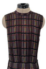 Prettiest Spring 2004 Prada Runway Look 31 Feather Light Grey & Green Silk Chiffon Plaid Dress