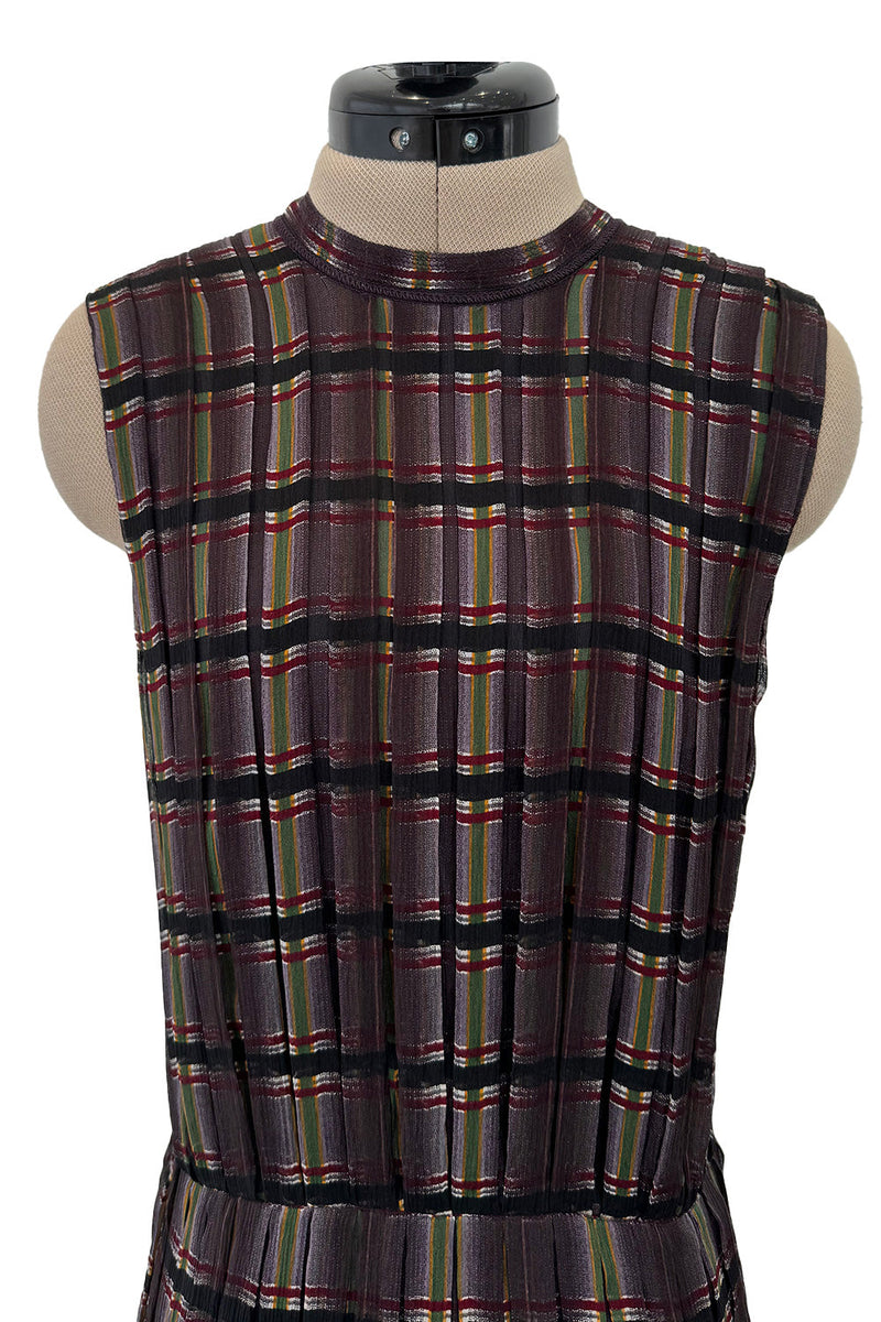 Prettiest Spring 2004 Prada Runway Look 31 Feather Light Grey & Green Silk Chiffon Plaid Dress