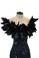 Rare 1986 Fabrice Simon Couture Off Shoulder Beaded Black Dress w Pastel Pink Lower Skirts