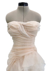 Divine Spring 2017 Carolina Herrera Palest Peach Ivory Silk Organza & Silk Net Strapless Ruffled Wedding Dress