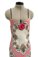 Prettiest Spring 2021 Rodarte Runway Look 20 Bias Cut Silk Pink Print Flower & Hearts Dress w Removable Flower