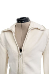 Fabulous Late 1970s Mini Ted by Ted Lapidus Ivory Playsuit w Front Zipper & Rhinestone Trim