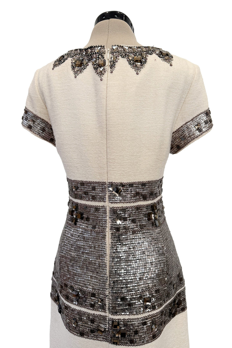 Superb Fall 2007 Oscar de la Renta Runway Look 38 Sequin & Bead on Ivory Boucle Wool Runway Dress