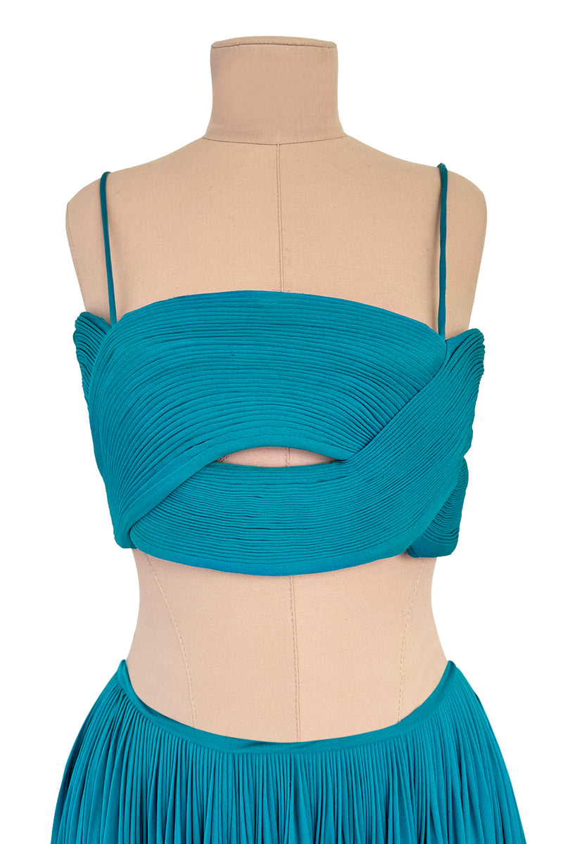 Exceptional Spring 1974 Madame Gres Haute Couture Unlabeled Documented Blue Silk Jersey Skirt & Top