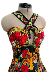 Spring 1992 Christian Lacroix Runway & Ad Campaign Printed Mini Dress w Lace Up Back & Full Skirt