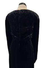 Fall 1984 Christian Dior by Marc Bohan Haute Couture Runway Black Velvet Dress w Wide Neckline