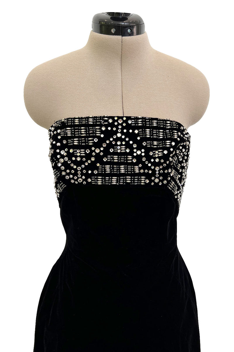 Incredible 1950s Maria Antonelli Roma Rare Alta Moda Couture Velvet Beaded Strapless Dress