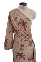 Resort 2008 Prada by Miuccia Prada Look 5 One Shoulder Floral Printed Silk Dress w Low Side Plunge