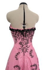 Exceptional Spring 2004 Oscar de la Renta Runway Look 39 Strapless Pink Silk w Black Embroidery & Beads