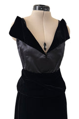 Phenomenal Fall 2002 Chanel by Karl Lagerfeld Black Silk Dress w Velvet Detail & Back Panel