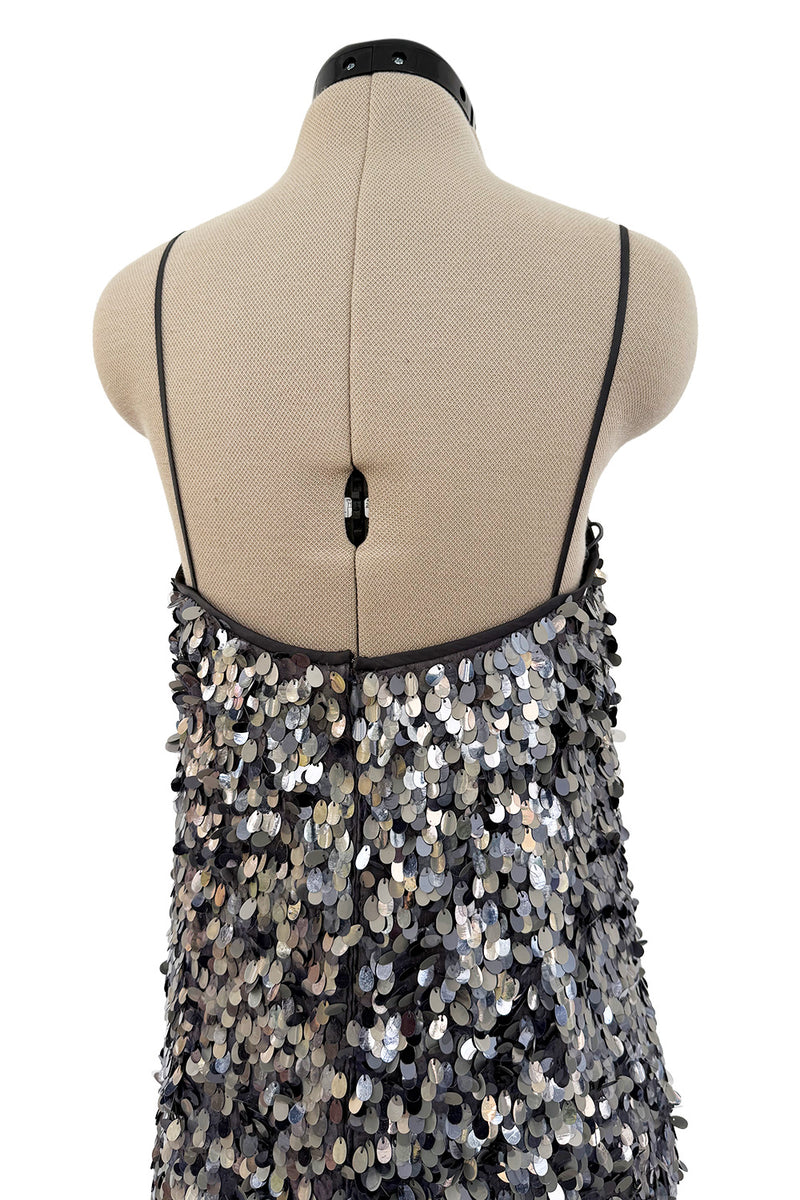 Easy-to-Wear Spring 2020 Emporio Armani Runway Look 59 Grey Silk Organza Silver Sequin Dress