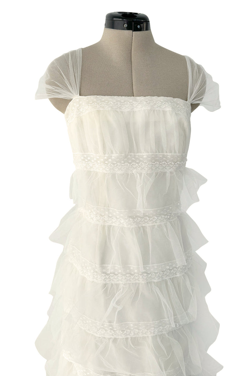 Dreamiest 2005 Blumarine Sposa Ivory Sulk & Tulle Ruffled Wedding Dress w Lace & Beading