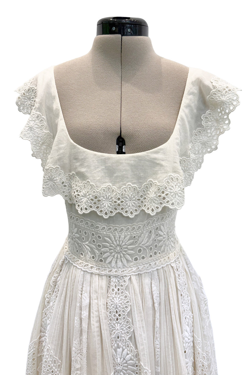 Romantic Resort 2015 Valentino by Pierpaolo & Piccioli & Maria Grazia Chiuri Cotton Embroidered Dress w  Flower Belt