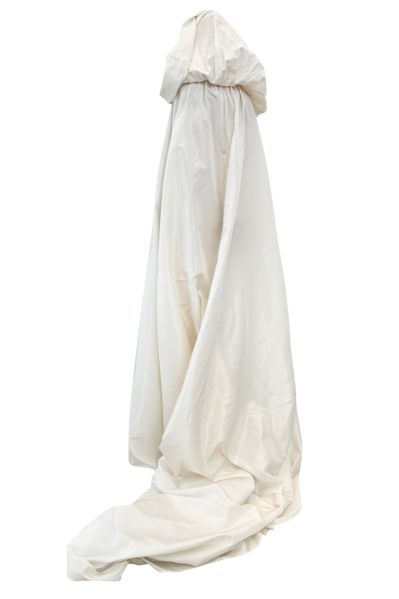 Incredible 1970s Loris Azzaro Ivory Silk Fantasty Voluminous Full Trained Cape w Oversized Hood
