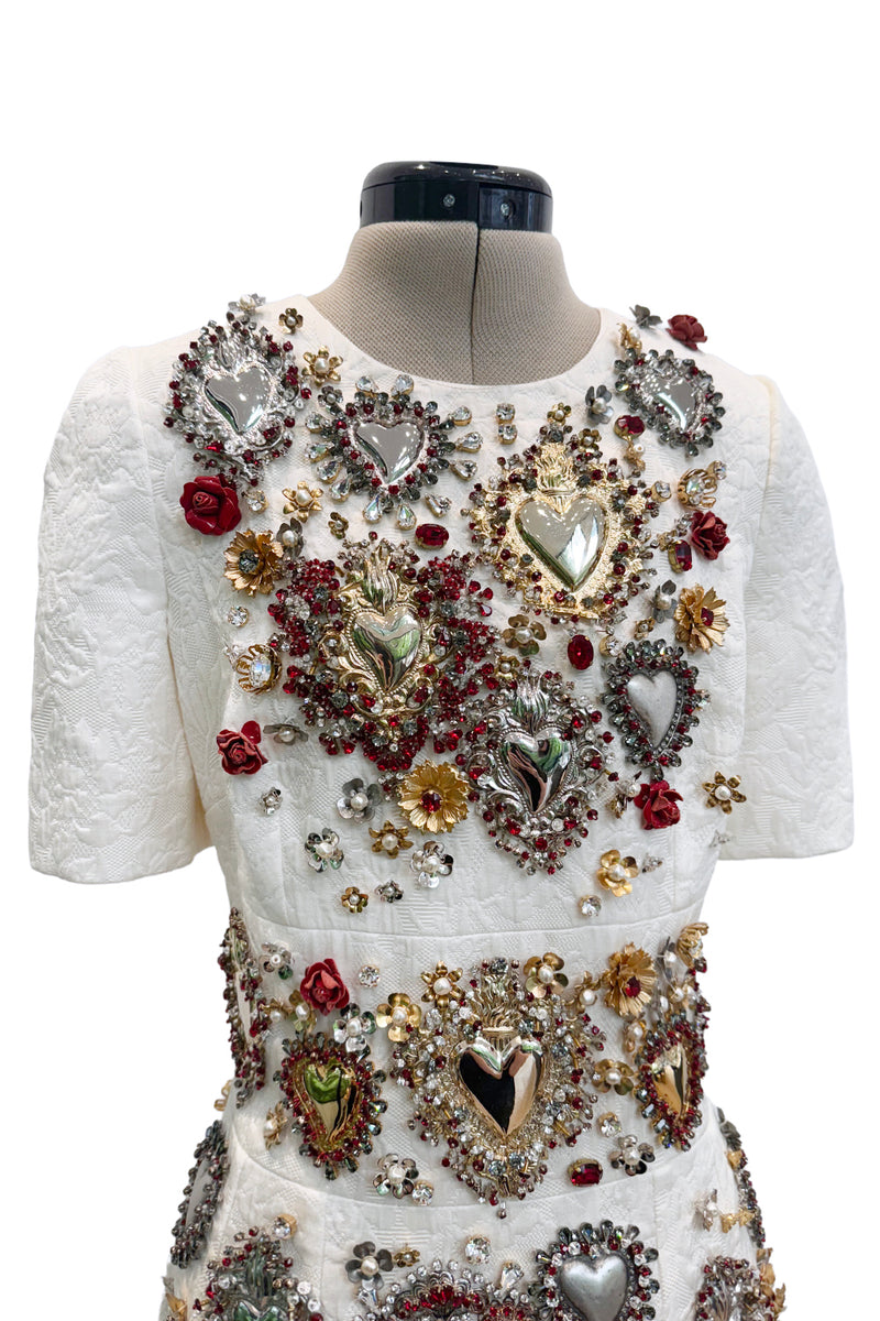 Spring 2015 Dolce & Gabbana Runway Look 48 Silk Brocade Mini Dress w Elaborate Front Embellishments