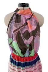 Exceptional Spring 2000 Giorgio Armani Runway Hand Beaded Silk Skirt & Silk Chiffon Top Set