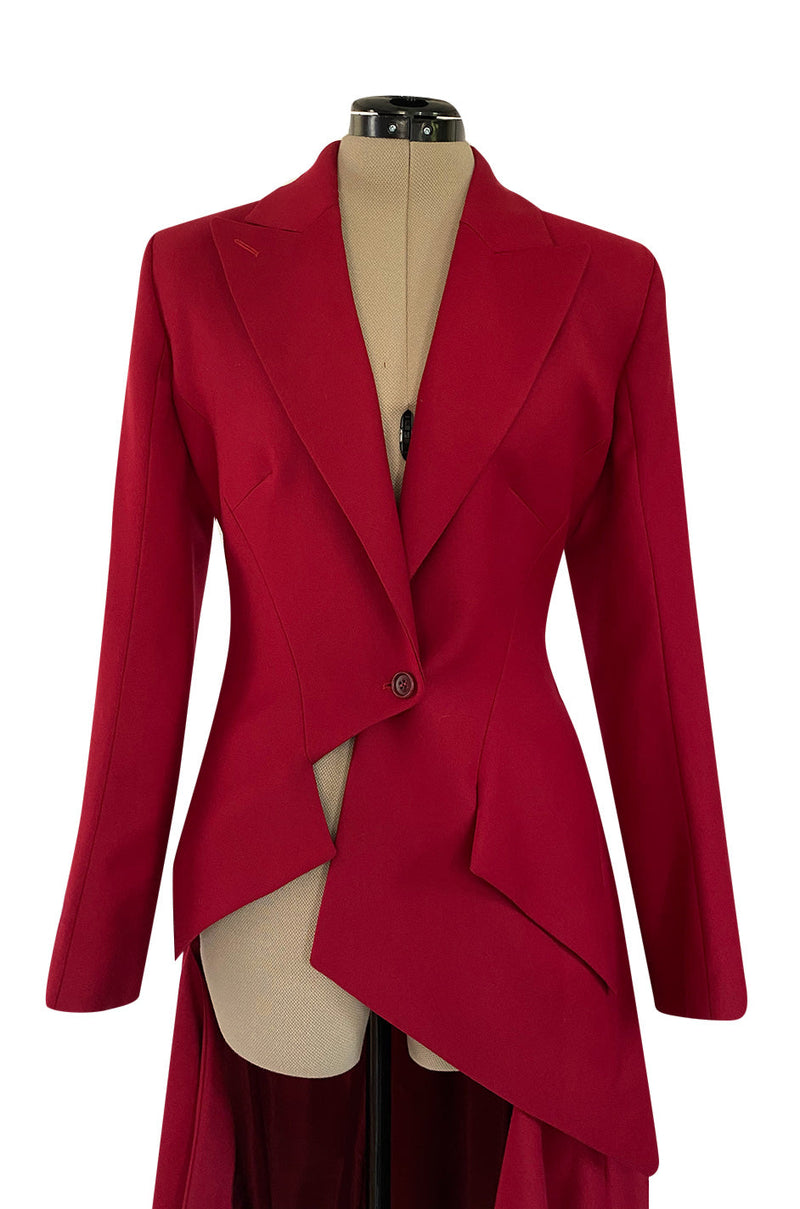 Important Fall 1999 Alexander McQueen 'The Overlook' Immaculately Tailored Rare Red Fantail Coat