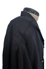 1980s Chanel by Karl Lagerfeld Oversized Black Linen Top w 14 x Four leaf Clover Buttons