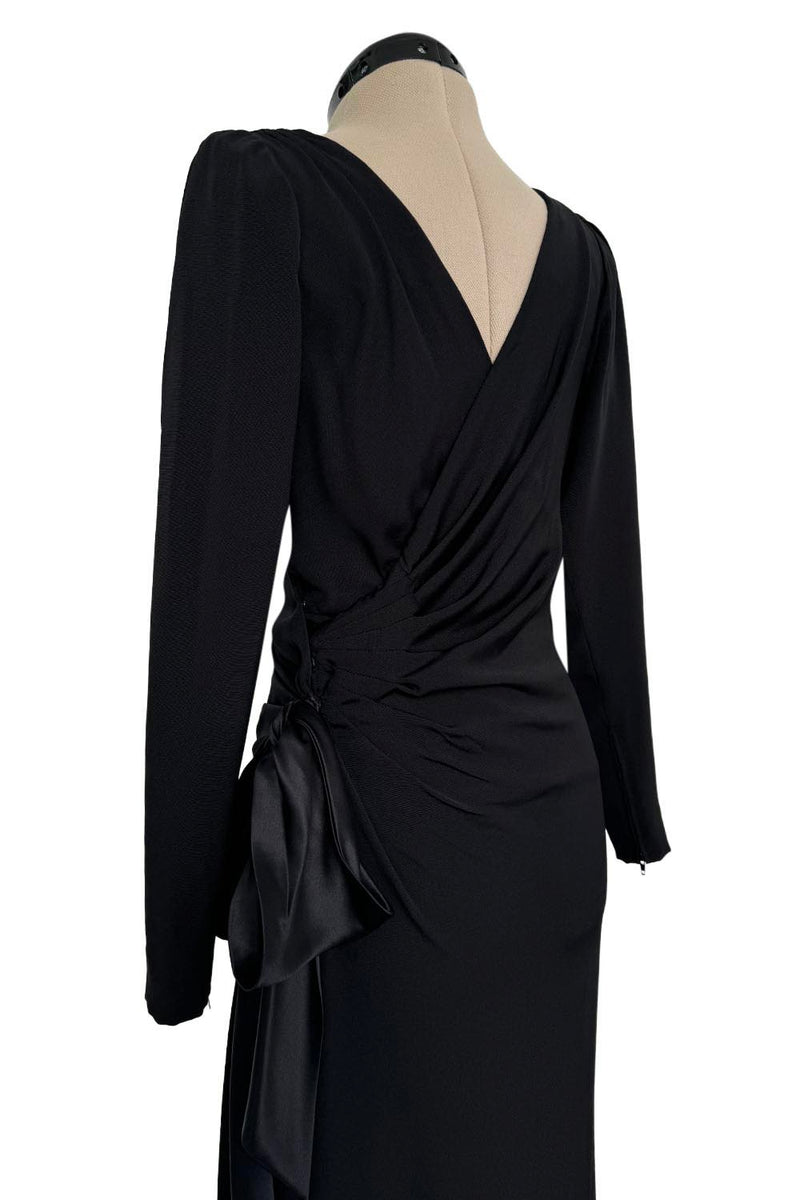 Exceptional Fall 1983 Yves Saint Laurent Haute Couture Runway Black Silk Wrap Dress w Bow Detail