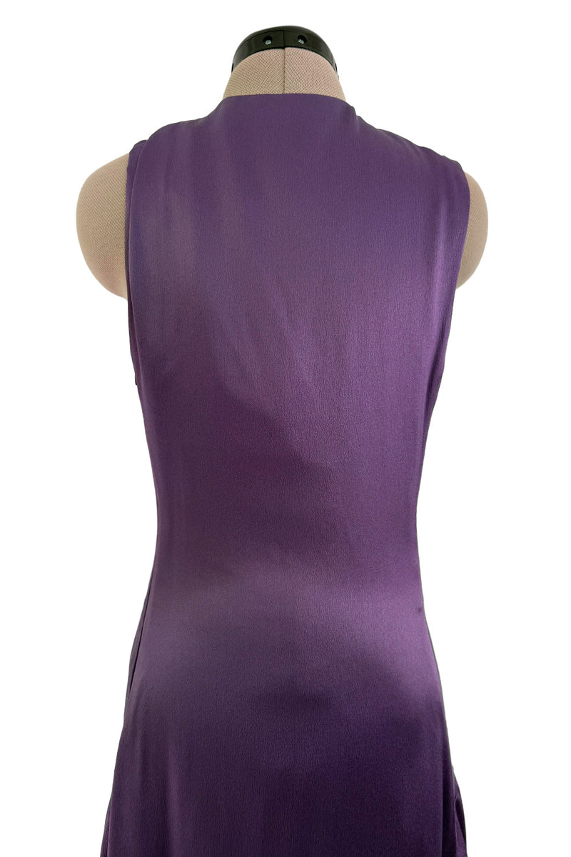 Minimalist Spring 2008 Alexander McQueen Purple Bias Cut Silk Dress w Front Plunge & Knot Detailing