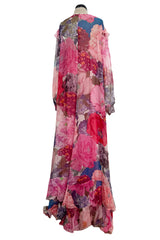 c. Resort 2020 Valentino by Pierpaolo Piccioli Ruffle Detailed Silk Chiffon Floral Caftan Dress w Tie Belt