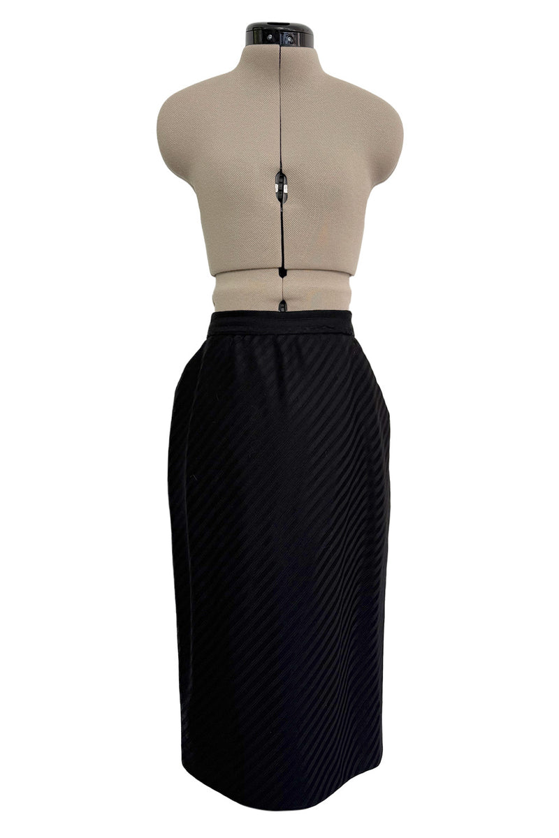 Fantastic Spring 1984 Emanuel Ungaro Haute Couture Black Stripe Jacket & Skirt Suit + Pink Camisole