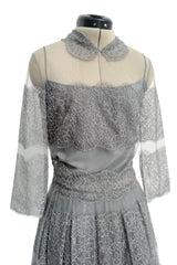 2018 Christian Dior by Maria Grazia Chiuri Silver Grey Net and Banded Lace Dress w Silk Slip