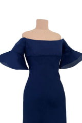 Rare Spring 1972 Christian Dior by Marc Bohan Haute Couture Blue Silk Gazaar Dress