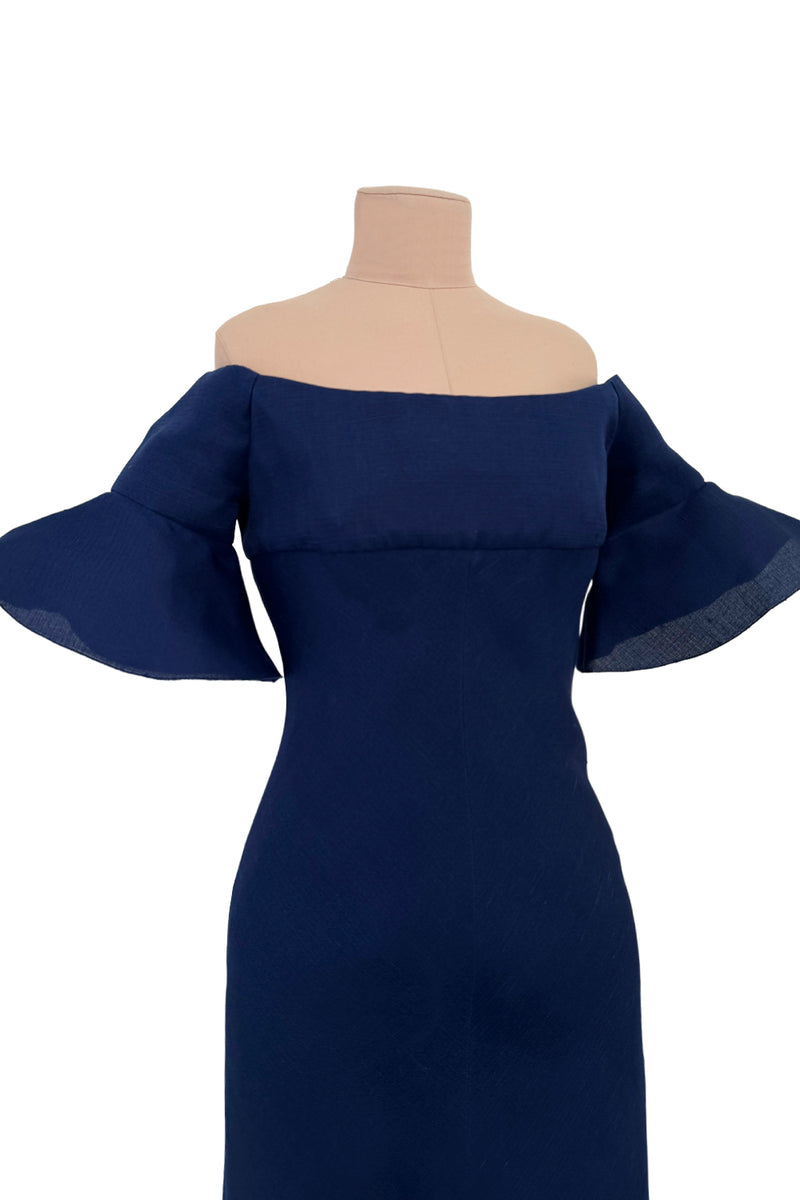 Rare Spring 1972 Christian Dior by Marc Bohan Haute Couture Blue Silk Gazaar Dress