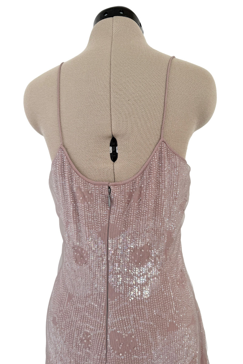 Exceptional Spring 1999 Giorgio Armani Runway Palest Ballet Nude Pink Floral Sequin Dress