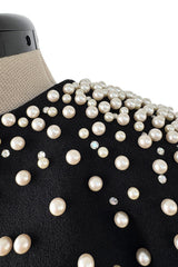 Incredible 1980s Givenchy Black Crepe Jacket w Pearl & Rhinestone Applique