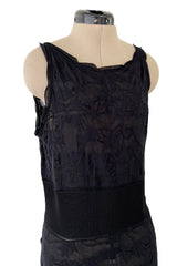 Stunning 2010s Chanel by Karl Lagerfeld Light Weight Black Floral Pattern Knit Dress w Slight Transparency