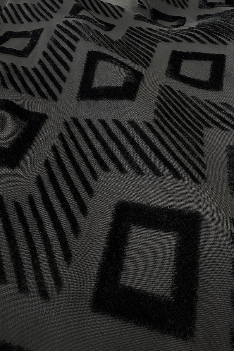 Prettiest 1960s Pierre Balmain Full Length Fused Velvet in Black Silk Geometric Pattern Skirt