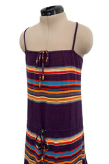 Spring 1977 Christian Dior by Marc Bohan Purple & Multi Coloured Stripe Cotton Jersey Dress