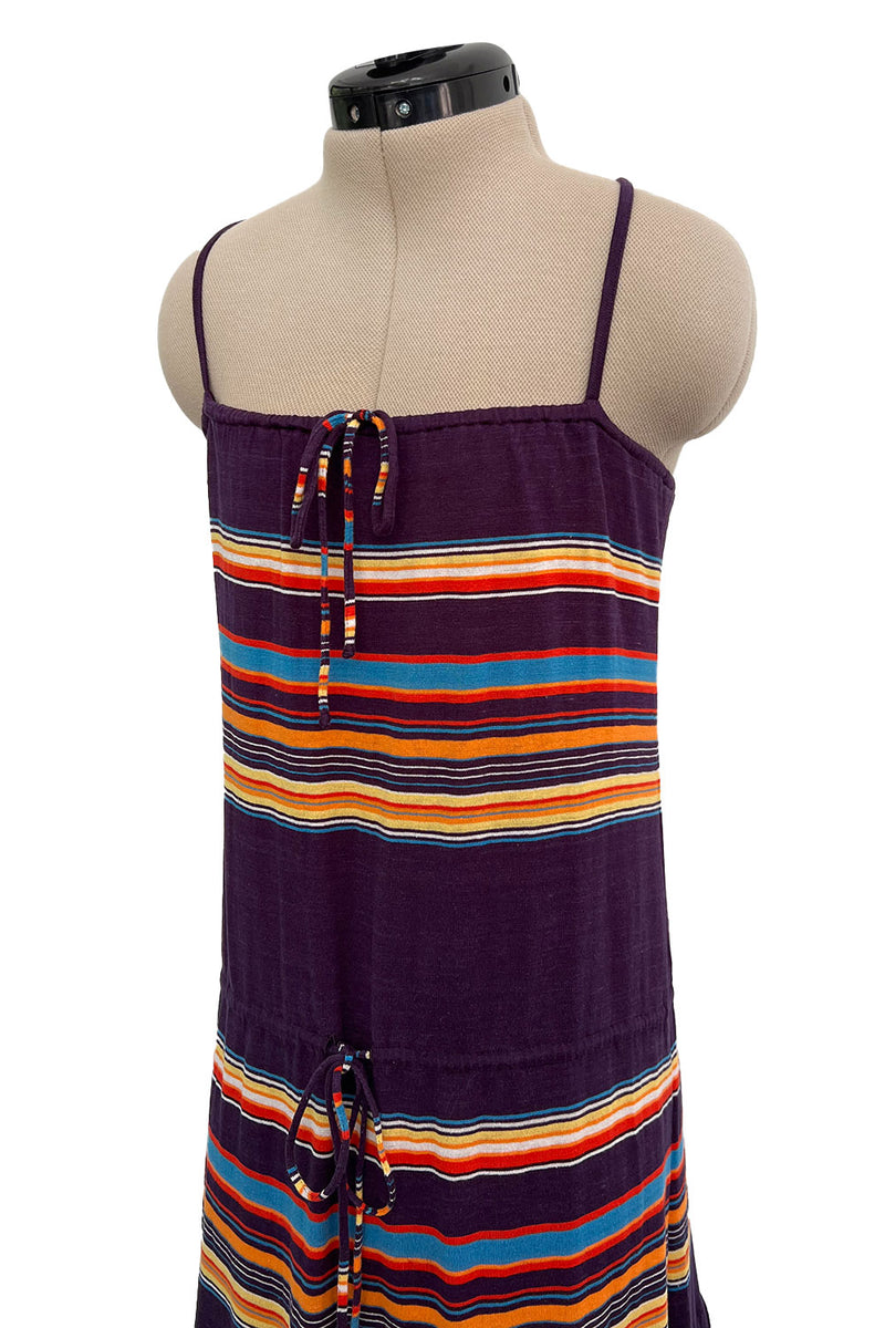Spring 1977 Christian Dior by Marc Bohan Purple & Multi Coloured Stripe Cotton Jersey Dress