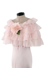 Prettiest Fall 2022 Rodarte Runway Look 9 Pink Silk Dress w Chiffon Ruffle & Flower Detail