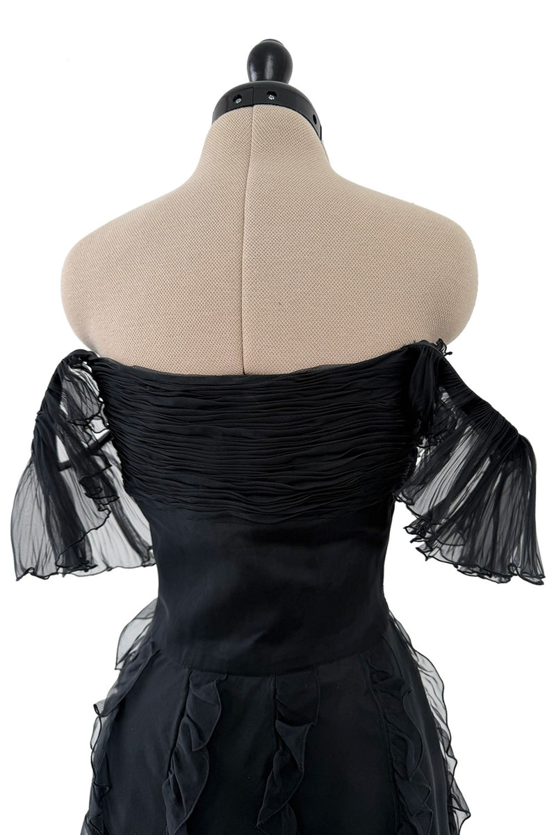 Spring 2004 Valentino by the Original Mr. Valentino Black Pleated Bodice & Ruffle Skirt Dress