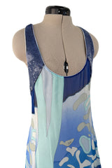 Spring 2010 Emilio Pucci by Peter Dundas Runway Look 24 Blue Printed Silk Chiffon & Sequin Dress