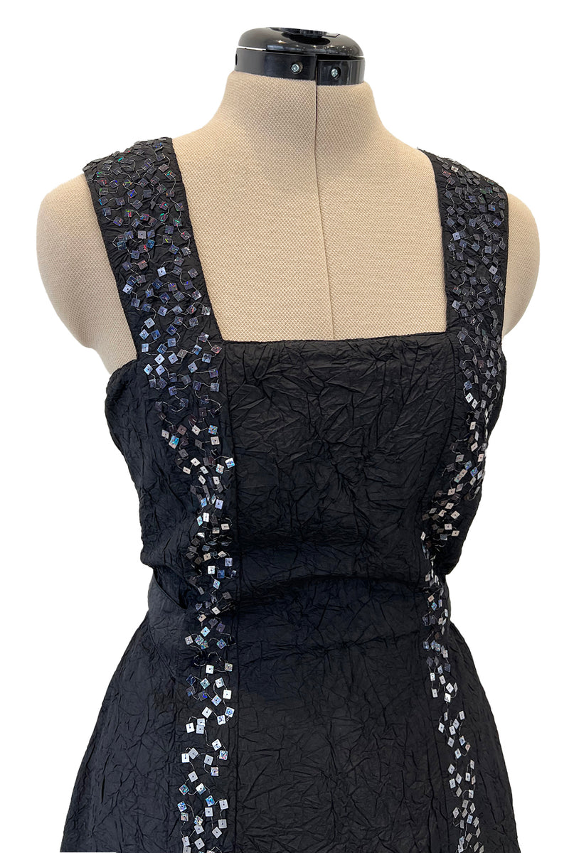 Incredible Cruise 2000 Chanel by Karl Lagerfeld Crinkle Textured Silk Dress w Sequin Detailing
