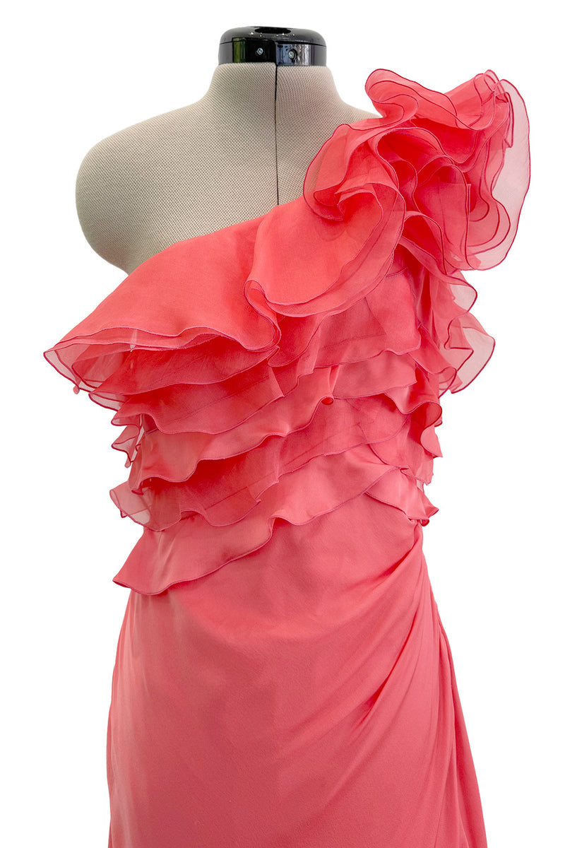Prettiest Spring 2011 Valentino by Pierpaolo Piccioli & Maria Grazia Chiuri Pastel Coral Ruffled One Shoulder Silk Chiffon Dress