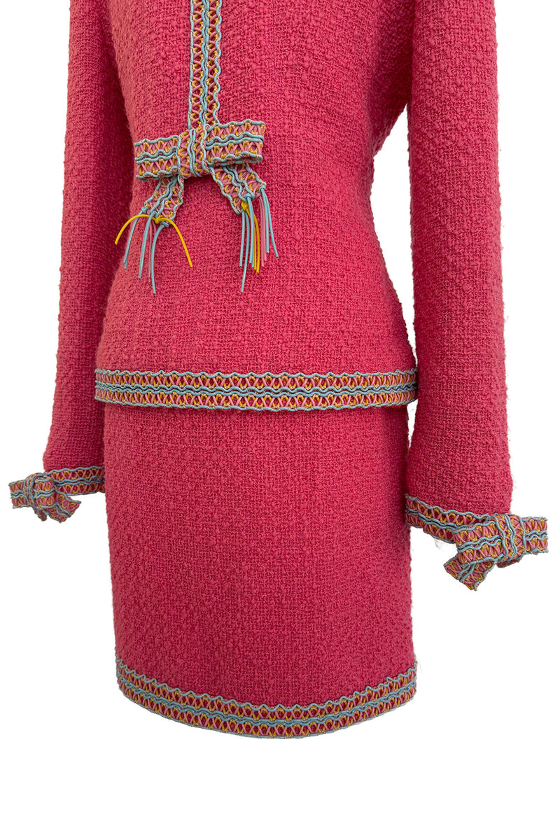 Rare & Extraordinary Spring 1994 Chanel by Karl Lagerfeld Runway Pink Suit w Corded Detail
